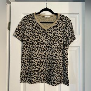 Tan and Black Leopard Print V-Neck Tee
